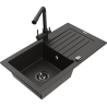 Mexen Pablo granite kitchen sink 1-bowl with drainer and kitchen faucet Duero, black/gold metallic - 6510-75-671600-70-B