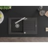 Mexen Pablo Granitspüle 1-Becken mit Abtropffläche und Küchenarmatur Duero, schwarz gesprenkelt - 6510-76-671600-00