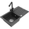 Mexen Pablo 1-bowl granite sink with drainer and Duero kitchen tap, black speckled - 6510-76-671600-70