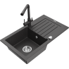 Mexen Pablo Granite Sink 1-Bowl with Drainer and Duero Kitchen Tap, Speckled Black - 6510-76-671600-76