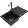 Mexen Pablo 1-bowl granite sink with drainer and Duero kitchen tap, black - 6510-77-671600-50-B