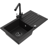 Mexen Pablo évier en granit 1 bac avec égouttoir et mitigeur de cuisine Duero, noir - 6510-77-671600-70-B