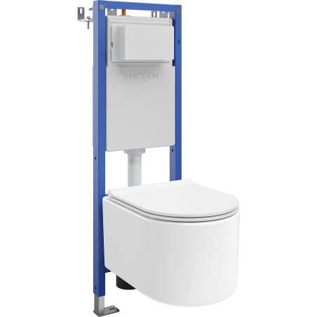 Mexen Sofia conjunto empotrado WC estructura estrecha, esquinero Tex W con inodoro y asiento de cierre suave, blanco