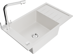 Mexen Elias graniittinen 1-allas tiskiallas, jossa valutusteline ja keittiöhana Duero, valkoinen - 6511-20-671600-00