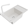 Mexen Elias granite sink 1-bowl with drainer and Duero kitchen tap, white - 6511-20-671600-20