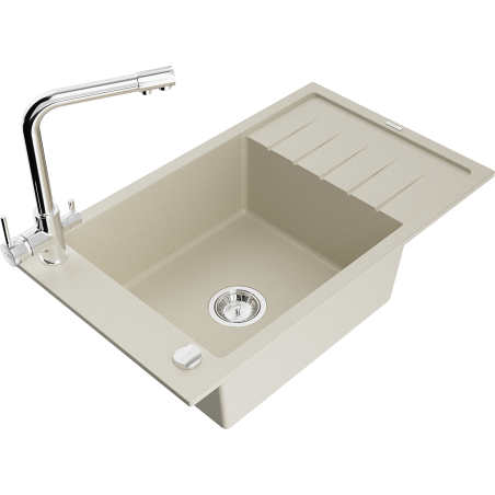 Mexen Elias fregadero de granito de 1 seno con escurridor y grifo de cocina Duero, beige - 6511-69-671600-00