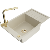 Mexen Elias granite sink with 1 bowl, drainer and Duero kitchen tap, beige - 6511-69-671600-50