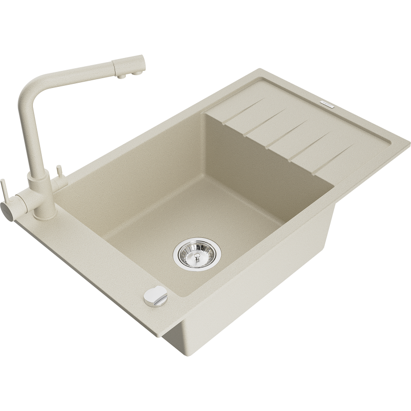 Mexen Elias Graniittiastianpesuallas, yksi-allas, valutustasolla ja keittiöhanalla Duero, beige - 6511-69-671600-69
