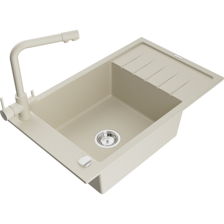 Mexen Elias Granitspüle mit 1 Becken mit Abtropffläche und Küchenarmatur Duero, beige - 6511-69-671600-69
