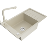 Mexen Elias granite sink 1-bowl with drainer and Duero kitchen tap, beige - 6511-69-671600-69