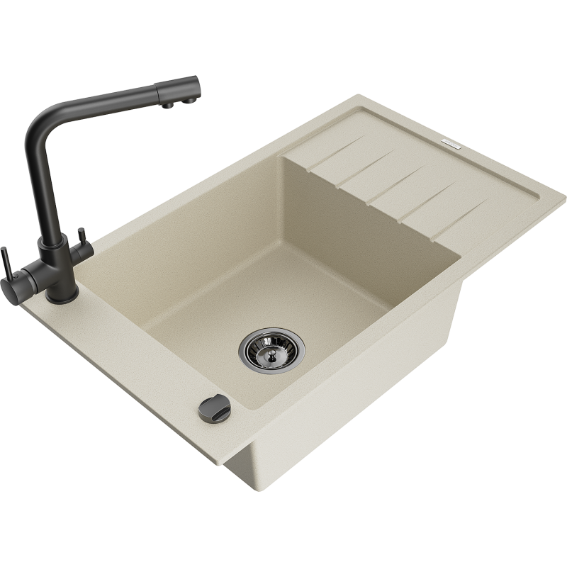 Mexen Elias granitdiskho med 1 fack och avrinningsyta samt köksblandare Duero, beige - 6511-69-671600-70