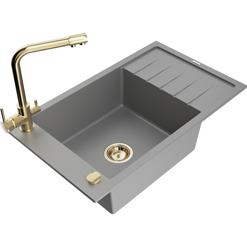 Mexen Elias granitisk diskbänk med en kammare med avrinning och köksblandare Duero, grå - 6511-71-671600-50