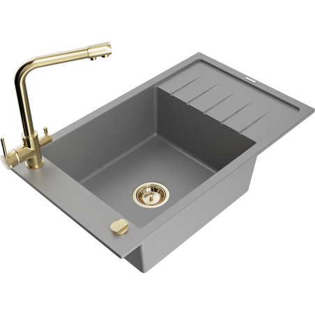 Mexen Elias fregadero de granito de 1 seno con escurridor y grifo de cocina Duero, gris - 6511-71-671600-50