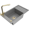 Mexen Elias 1-bowl granite sink with drainer and Duero kitchen faucet, gray - 6511-71-671600-50