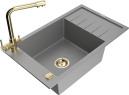 Mexen Elias pio de cozinha de granito de 1 tigela com escorredor e torneira de cozinha Duero, cinzento - 6511-71-671600-50