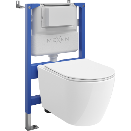 Mexen zestaw podtynkowy WC stelaż pneumatyczny Tex Air XS-F z miską WC Rico 2.0 Tornado i deską wolnoopadającą, biały