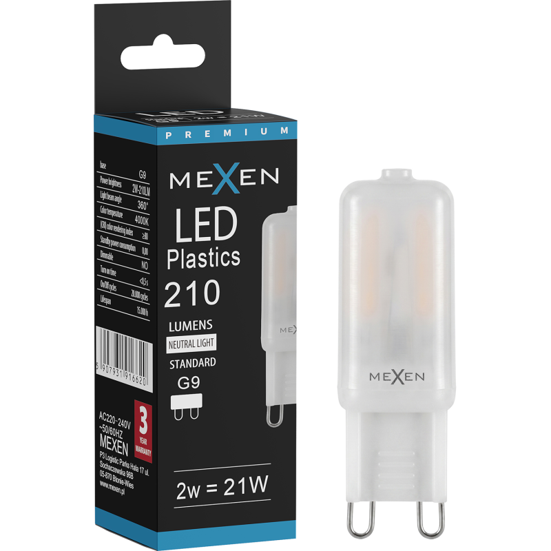 Mexen Aura LED-lamp G9, 2W, Neutraal - 4000K, 210 lm - L120-G9-0240-01