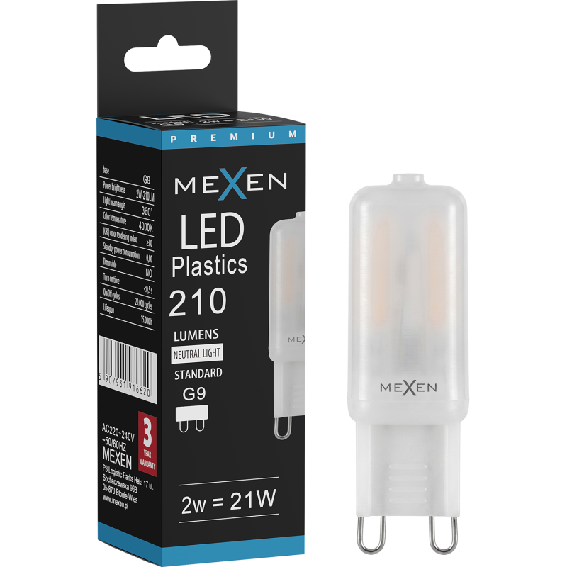 Mexen Aura LED-polttimo G9, 2W, Neutraali - 4000K, 210 lm - L120-G9-0240-01