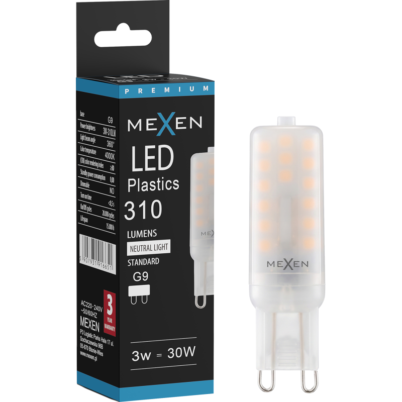 Mexen Aura Λάμπα LED G9, 3W, Ουδέτερο - 4000K, 310 lm - L120-G9-0340-01
