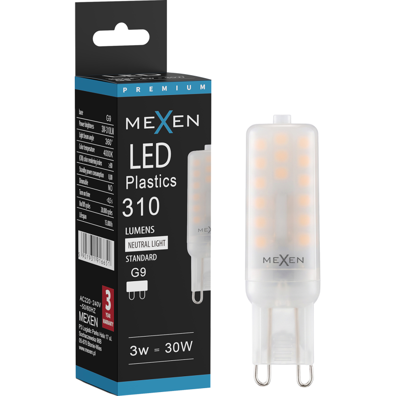 Mexen Aura żarówka LED G9, 3W, Neutralna - 4000K, 310 lm - L120-G9-0340-01