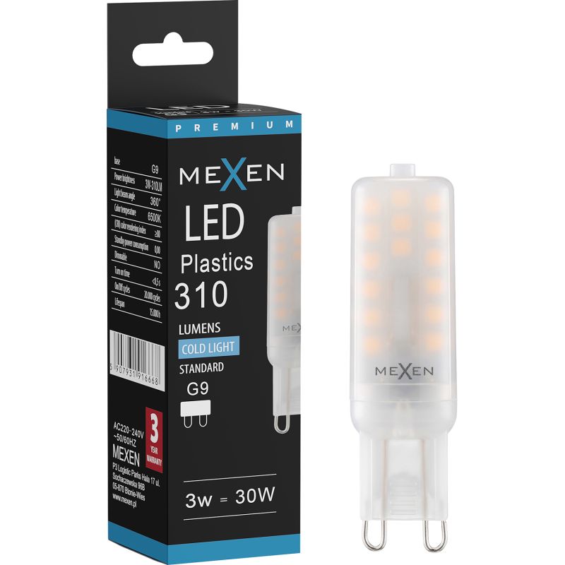 Mexen Aura Λάμπα LED G9, 3W, Ψυχρή - 6500K, 310 lm - L120-G9-0365-01
