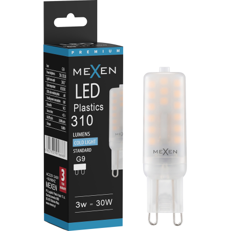 Mexen Aura LED-polttimo G9, 3W, Kylmä - 6500K, 310 lm - L120-G9-0365-01