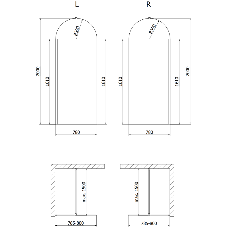 Mexen Kioto-Q διαχωριστικό ντουζ Walk-in 80 x 200 cm, διαφανές 8 mm, χρώμιο - 800-080-101-01-00-Q
