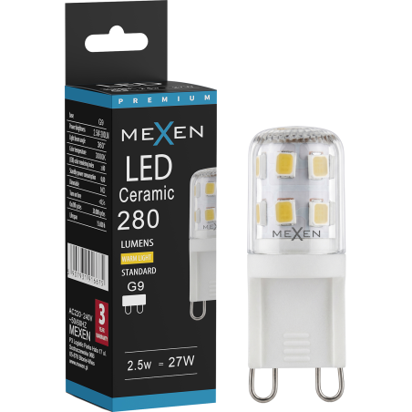Mexen Aura Bombilla LED G9, 2,5W, Cálida - 3000K, 280 lm - L121-G9-0230-01