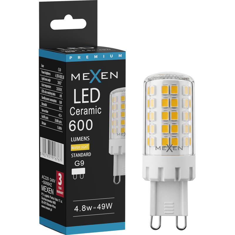 Mexen Aura LED-lamppu G9, 4,8W, Lämmin - 3000K, 600 lm - L121-G9-0530-01