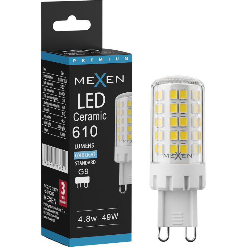 Mexen Aura LED-lamppu G9, 4,8W, Kylmä - 6500K, 610 lm - L121-G9-0565-01