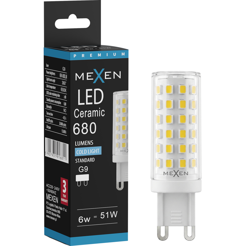 Mexen Aura LED-lamppu G9, 6W, Kylmä - 6500K, 680 lm - L121-G9-0665-01