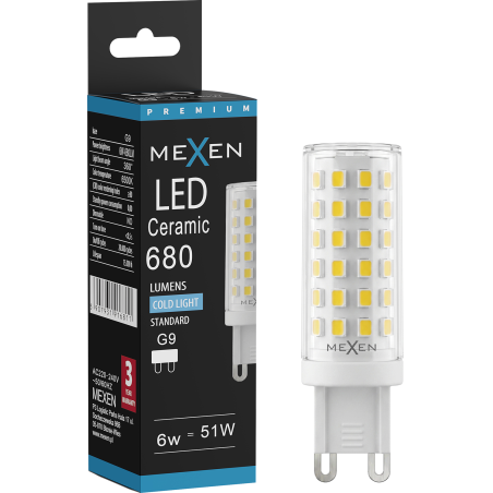 Mexen Aura LED-lamppu G9, 6W, Kylmä - 6500K, 680 lm - L121-G9-0665-01