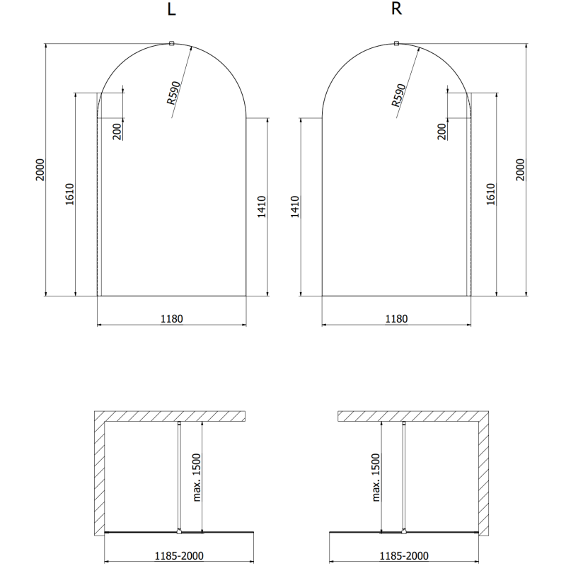 Mexen Kioto-Q ścianka prysznicowa Walk-in 120 x 200 cm, transparent 8 mm, chrom - 800-120-101-01-00-Q