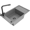 Mexen Elias granite 1-bowl kitchen sink with drainer and Duero kitchen faucet, gray - 6511-71-671600-70-B