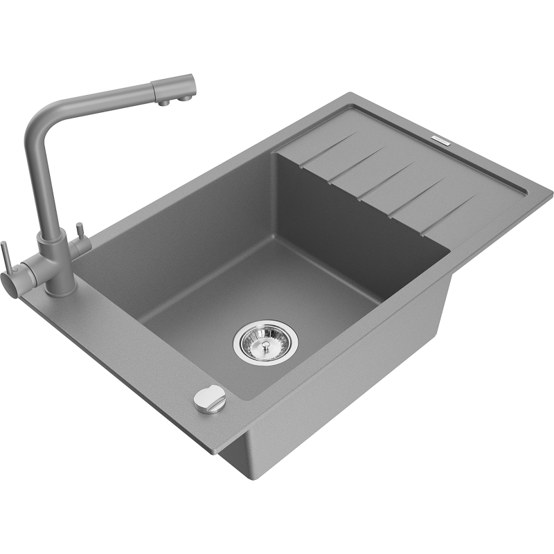 Mexen Elias fregadero de granito de 1 seno con escurridor y grifo de cocina Duero, gris - 6511-71-671600-71