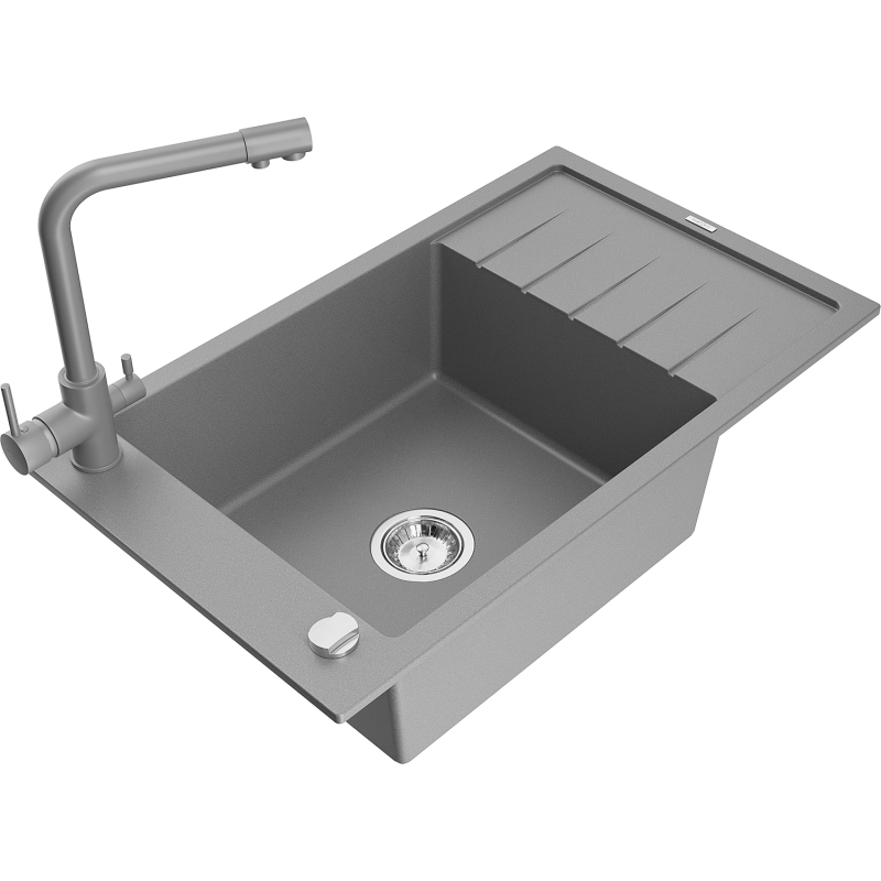 Mexen Elias graniitti 1-allas tiskiallas, jossa kuivaustaso ja keittiöhana Duero, harmaa - 6511-71-671600-71