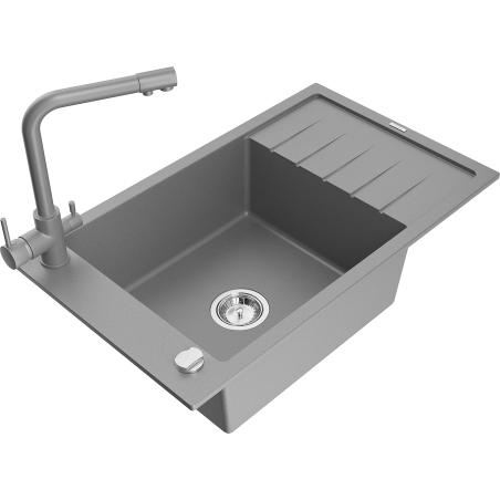 Mexen Elias fregadero de granito de 1 seno con escurridor y grifo de cocina Duero, gris - 6511-71-671600-71