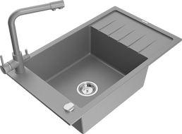 Mexen Elias granitno pomivalno korito z 1 komoro z odcejalnikom in kuhinjsko pipo Duero, siva - 6511-71-671600-71