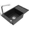 Mexen Elias granite sink 1-bowl with drainer and Duero kitchen tap, black/silver metallic - 6511-73-671600-00