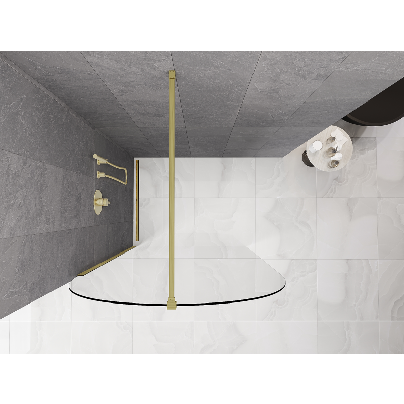 Mexen Kioto-Q Walk-in Shower Wall 120 x 200 cm, Transparent 8 mm, Brushed Gold - 800-120-101-55-00-Q