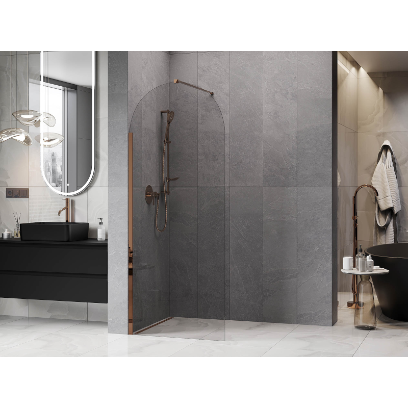 Mexen Kioto-Q ścianka prysznicowa Walk-in 90 x 200 cm, transparent 8 mm, różowe złoto - 800-090-101-60-00-Q