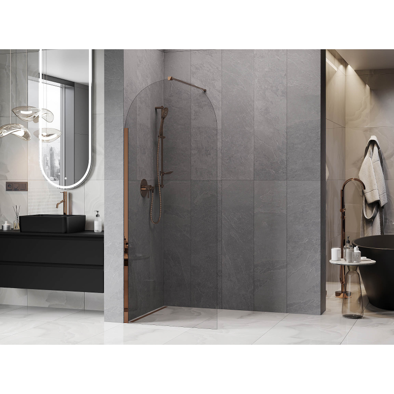 Mexen Kioto-Q Walk-in Shower Wall 90 x 200 cm, Transparent 8 mm, Rose Gold - 800-090-101-60-00-Q