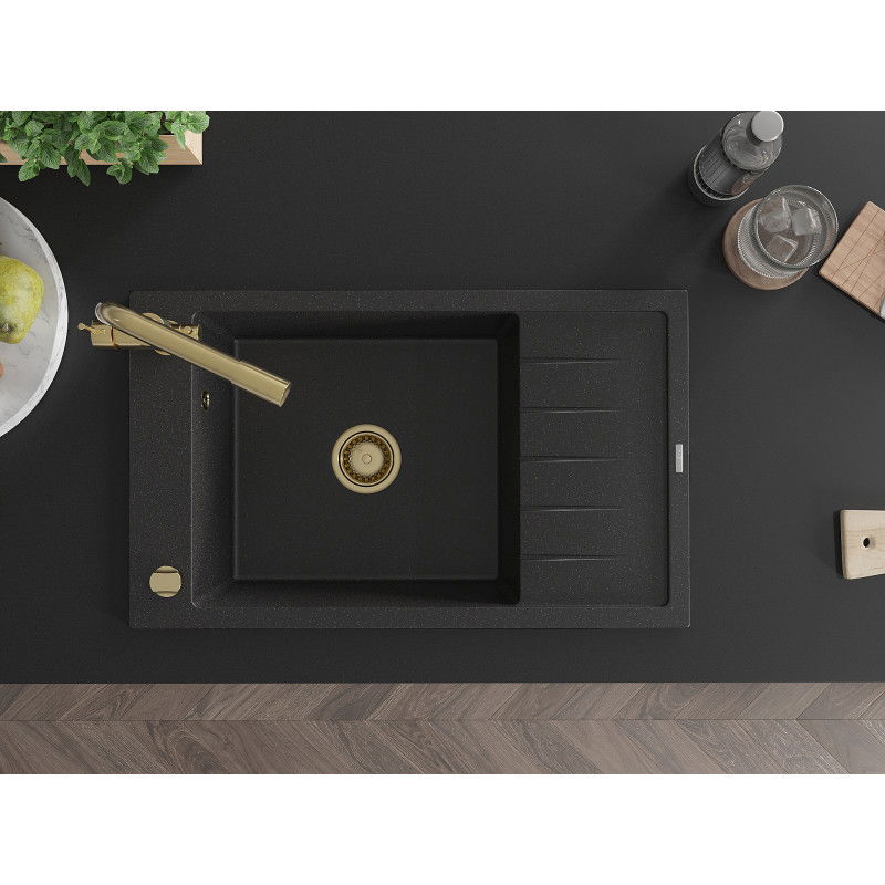 Mexen Elias granit diskbänk med 1 fack med avrinningsbricka och köksblandare Duero, svart/silver metallic - 6511-73-671600-50