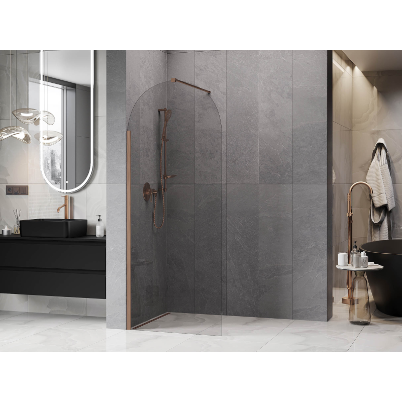 Mexen Kioto-Q ścianka prysznicowa Walk-in 90 x 200 cm, transparent 8 mm, miedź szczotkowana - 800-090-101-65-00-Q