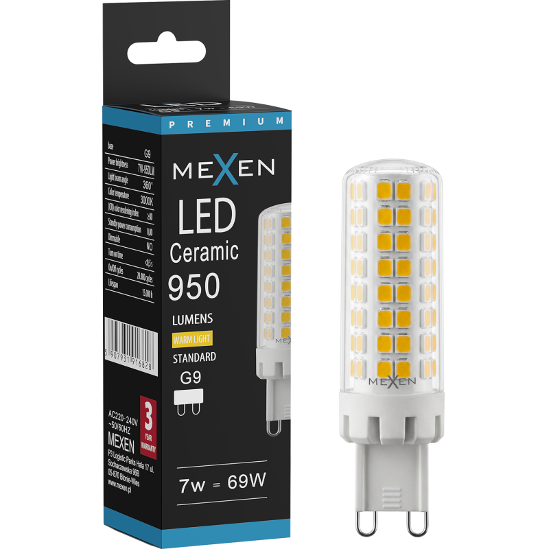 Mexen Aura LED-lamp G9, 7W, Warm - 3000K, 950 lm - L121-G9-0730-01