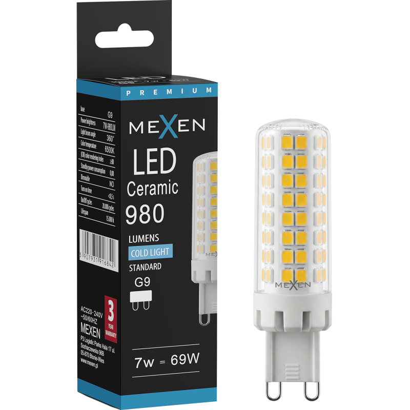 Mexen Aura LED-lamppu G9, 7W, Kylmä - 6500K, 980 lm - L121-G9-0765-01