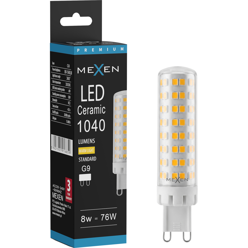 Mexen Aura Bombilla LED G9, 8W, Cálida - 3000K, 1040 lm - L121-G9-0830-01