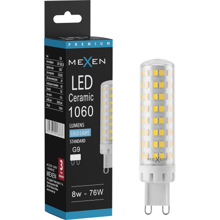 Mexen Aura LED-lamppu G9, 8W, Kylmä - 6500K, 1060 lm - L121-G9-0865-01