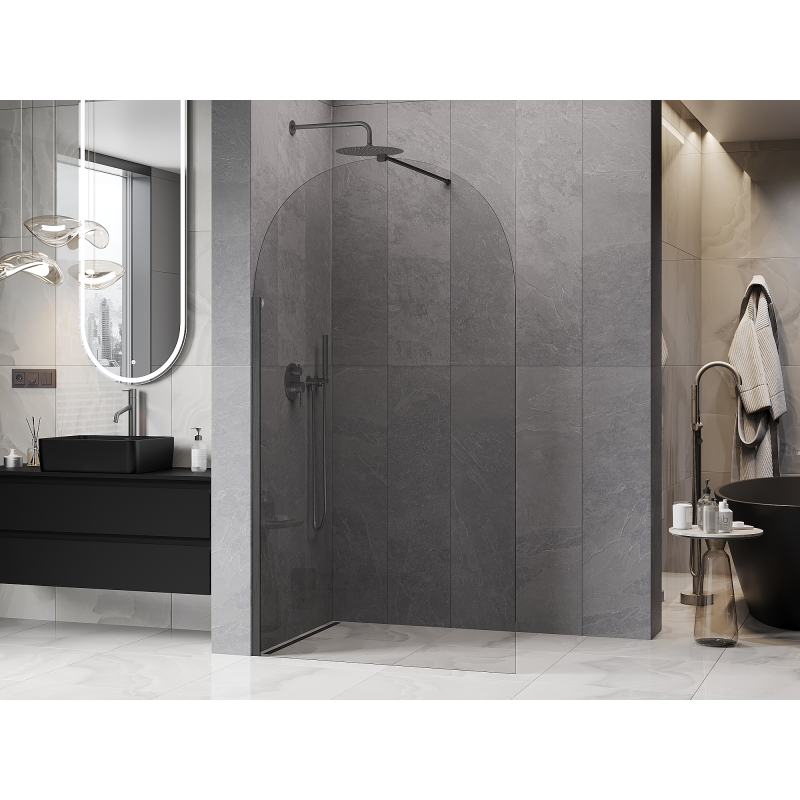 Mexen Kioto-Q Walk-in Shower Wall 100 x 200 cm, Transparent 8 mm, Brushed Gun Gray - 800-100-101-66-00-Q