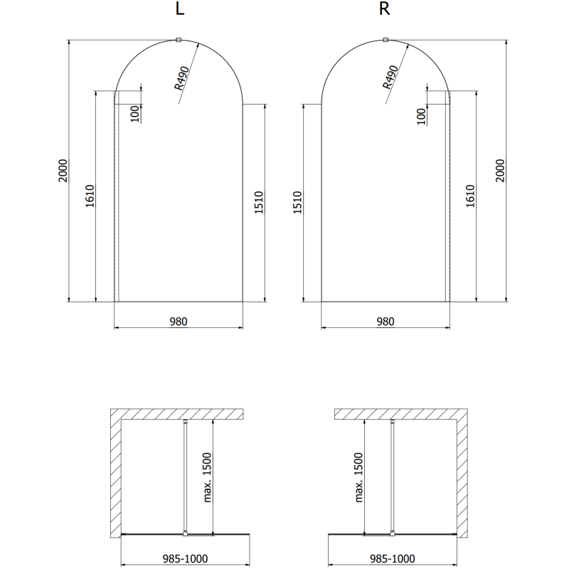Mexen Kioto-Q ścianka prysznicowa Walk-in 100 x 200 cm, transparent 8 mm, gun gray szczotkowany - 800-100-101-66-00-Q